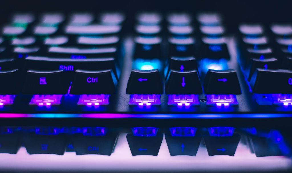 A glowing black keyboard