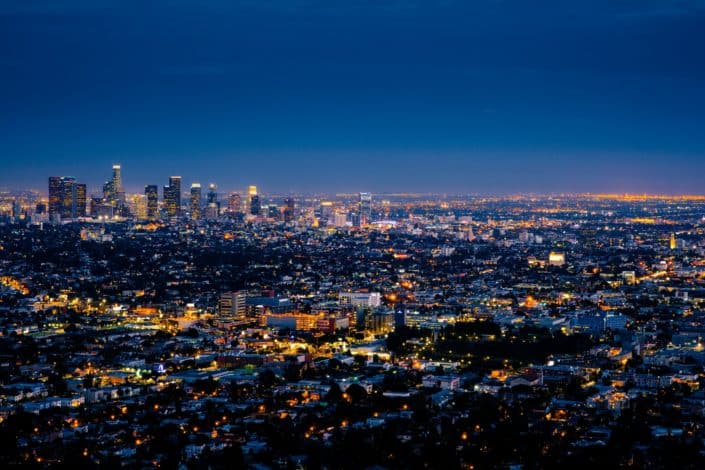 The skyline of LA at night