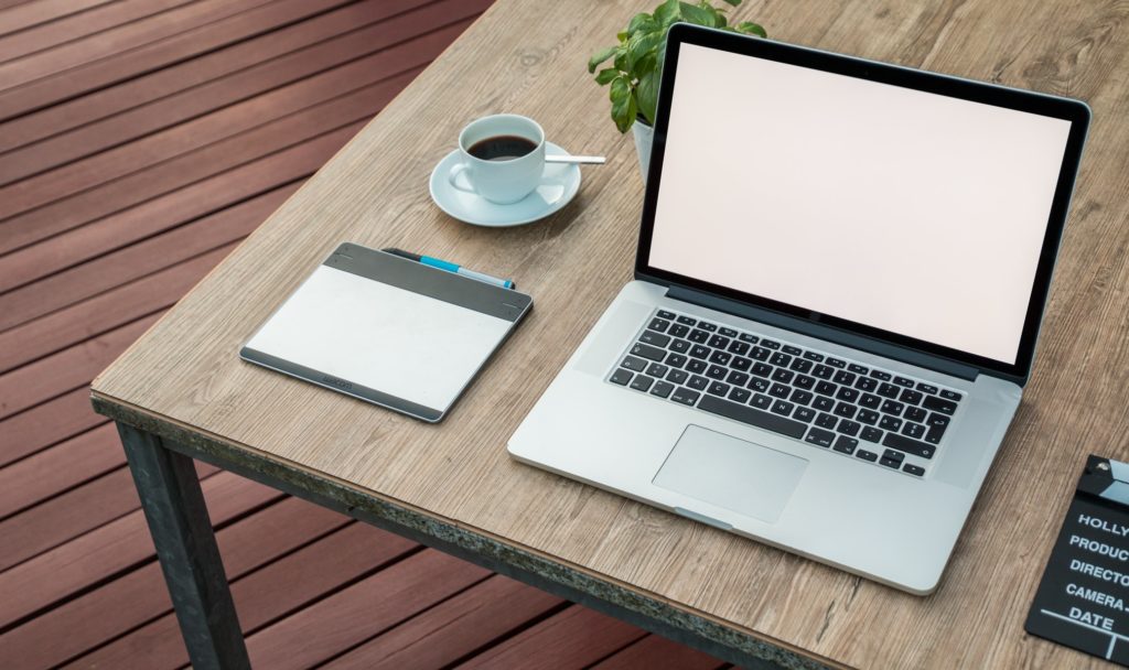 A laptop on a desk