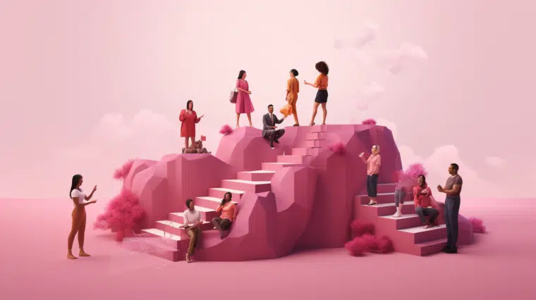 image of different people being elevated by a hill to create equity